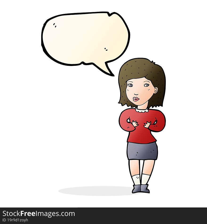 cartoon woman making excuses with speech bubble