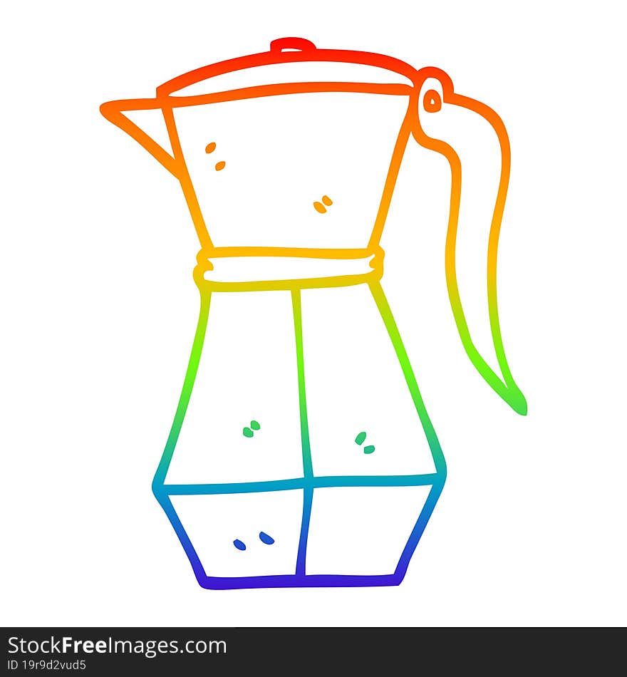 rainbow gradient line drawing of a cartoon stove top espresso maker