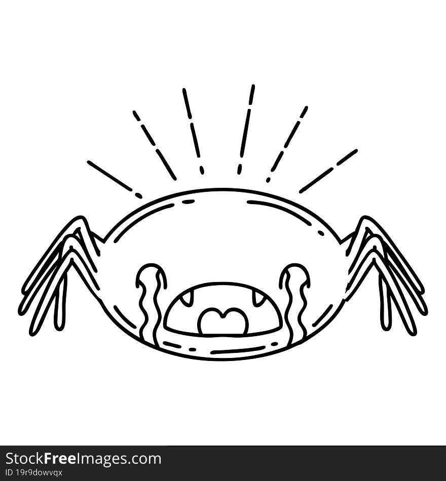 illustration of a traditional black line work tattoo style crying spider