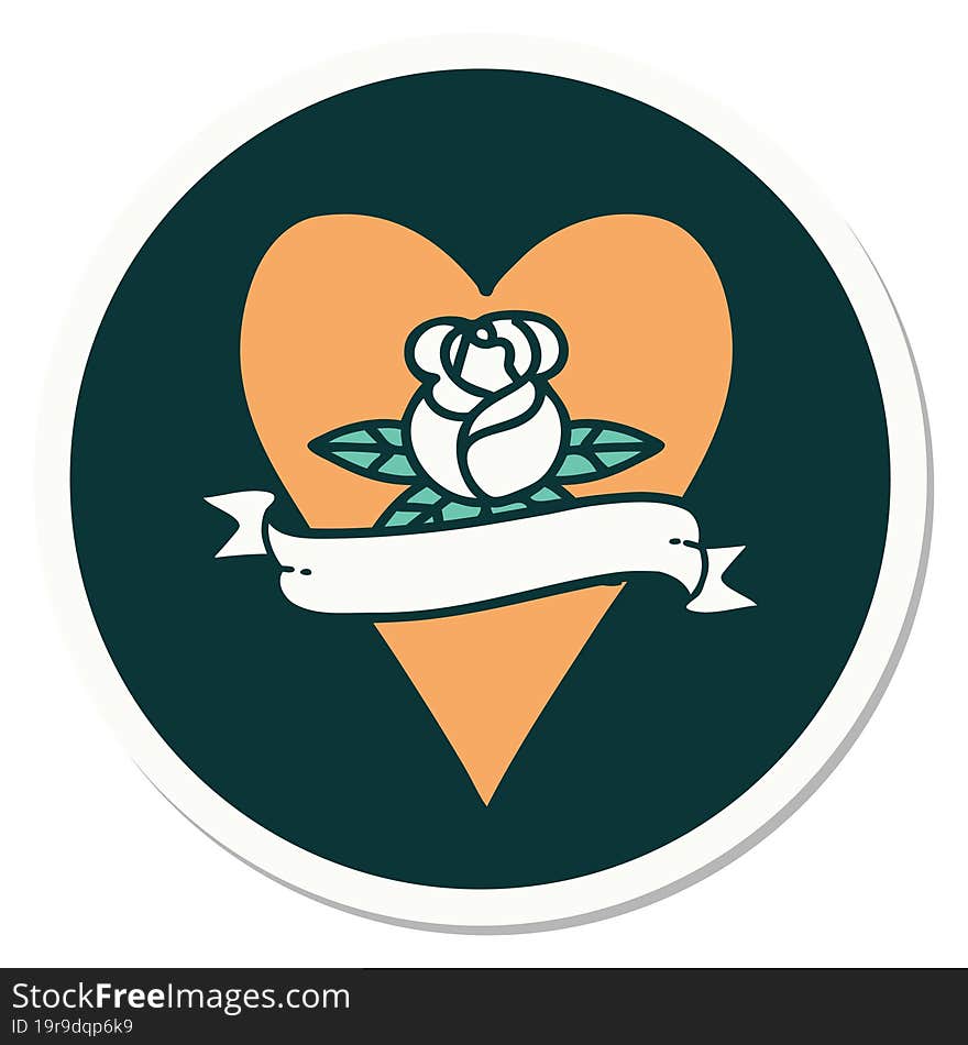 sticker of tattoo in traditional style of a heart rose and banner. sticker of tattoo in traditional style of a heart rose and banner