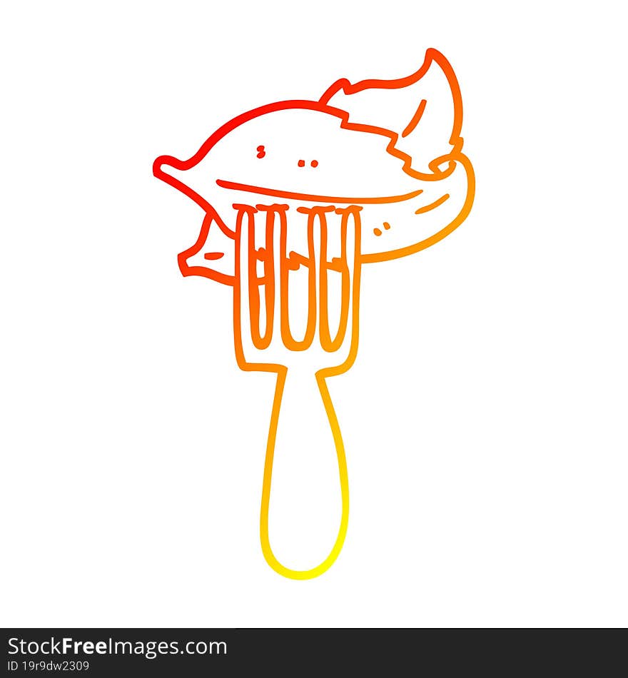 warm gradient line drawing cartoon salad leaves on fork