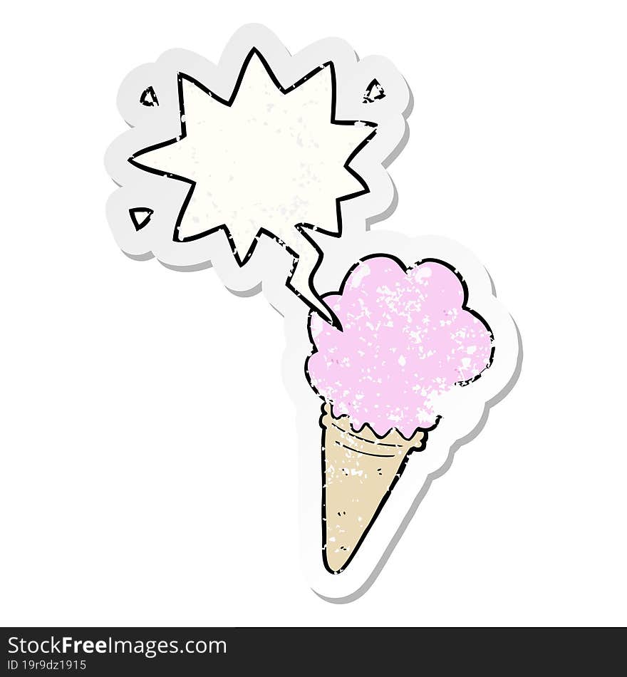 cartoon ice cream and speech bubble distressed sticker