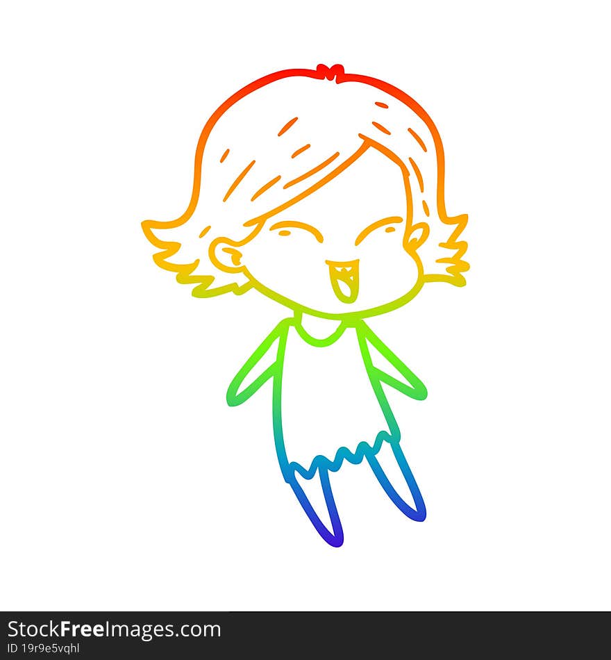 rainbow gradient line drawing of a happy cartoon girl