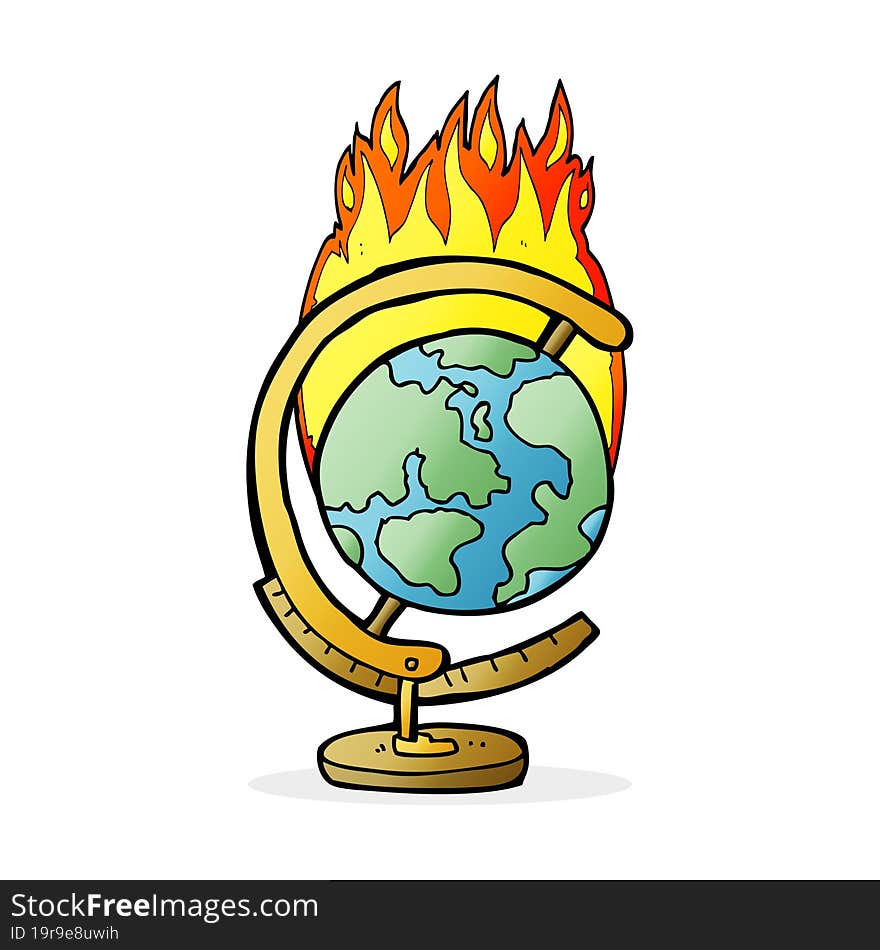 cartoon burning globe