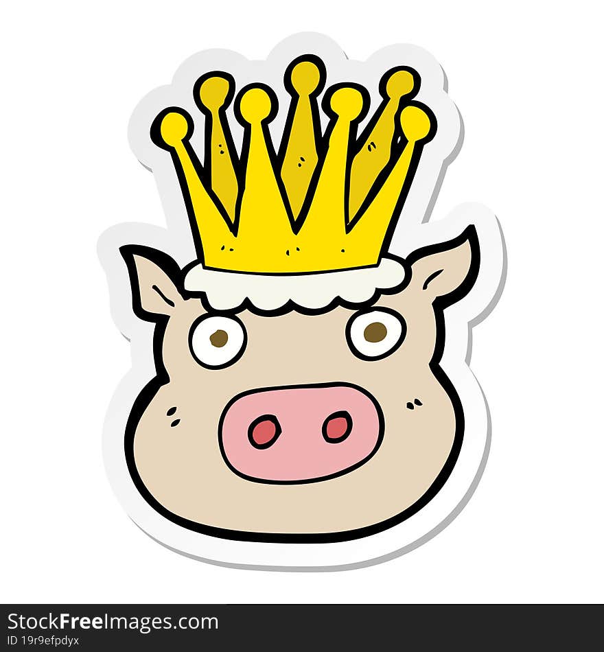 Sticker Of A Cartoon Crowned Pig