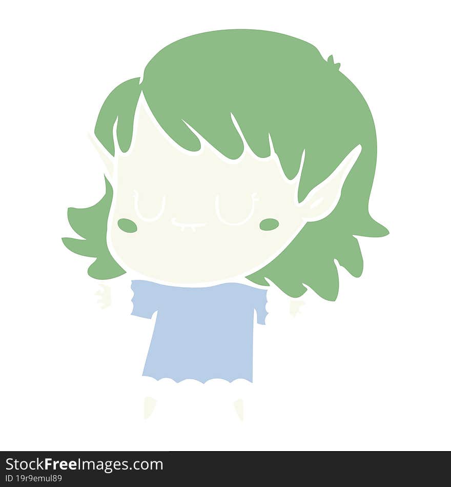 happy flat color style cartoon elf girl