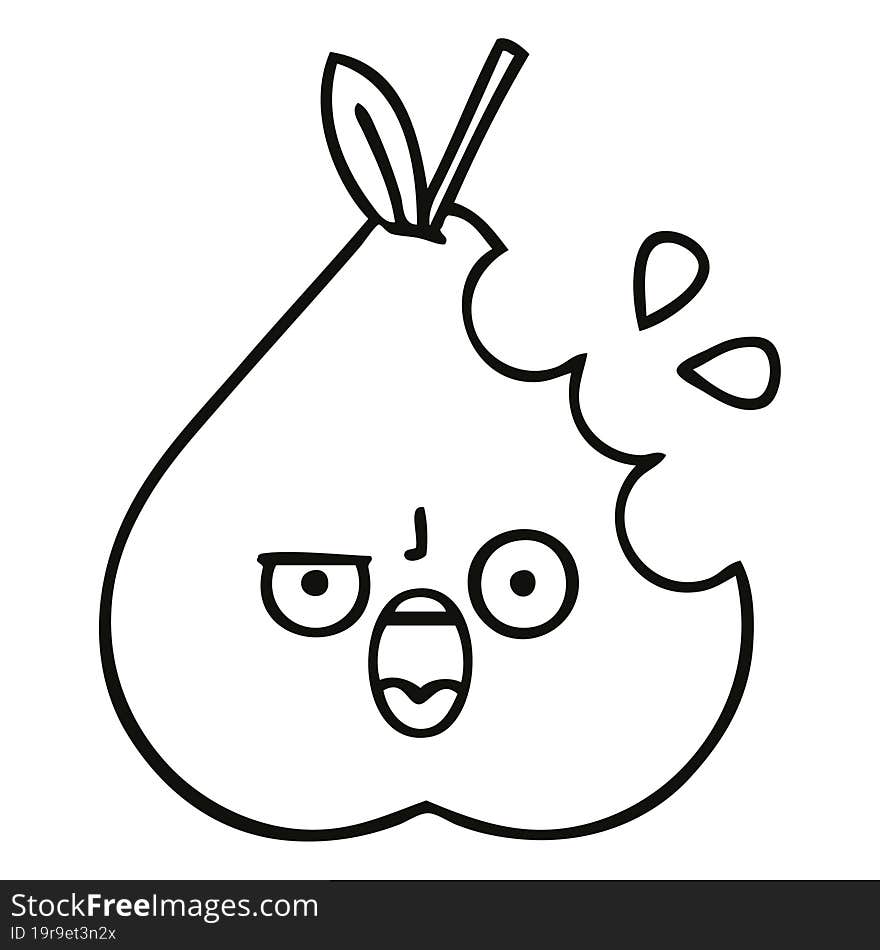 line drawing cartoon of a green pear