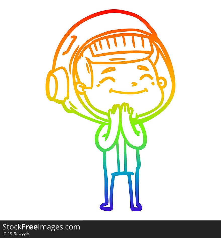 Rainbow Gradient Line Drawing Happy Cartoon Astronaut