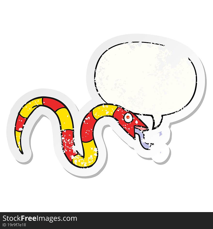 hissing cartoon snake and speech bubble distressed sticker