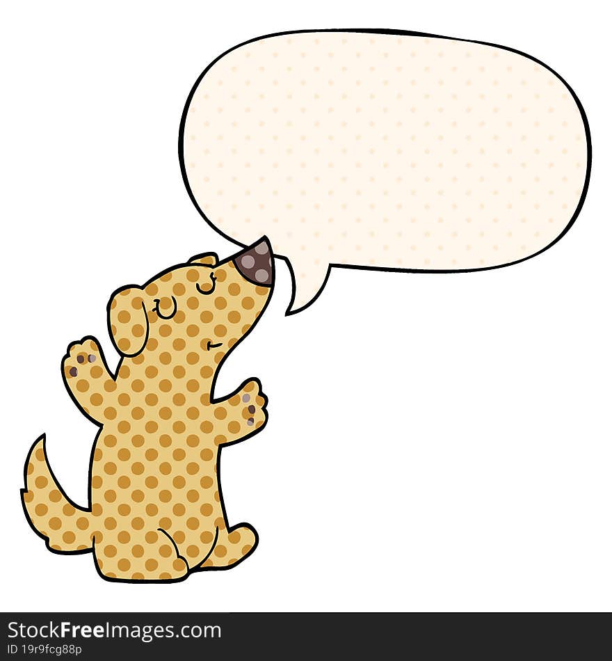 cartoon dog and speech bubble in comic book style