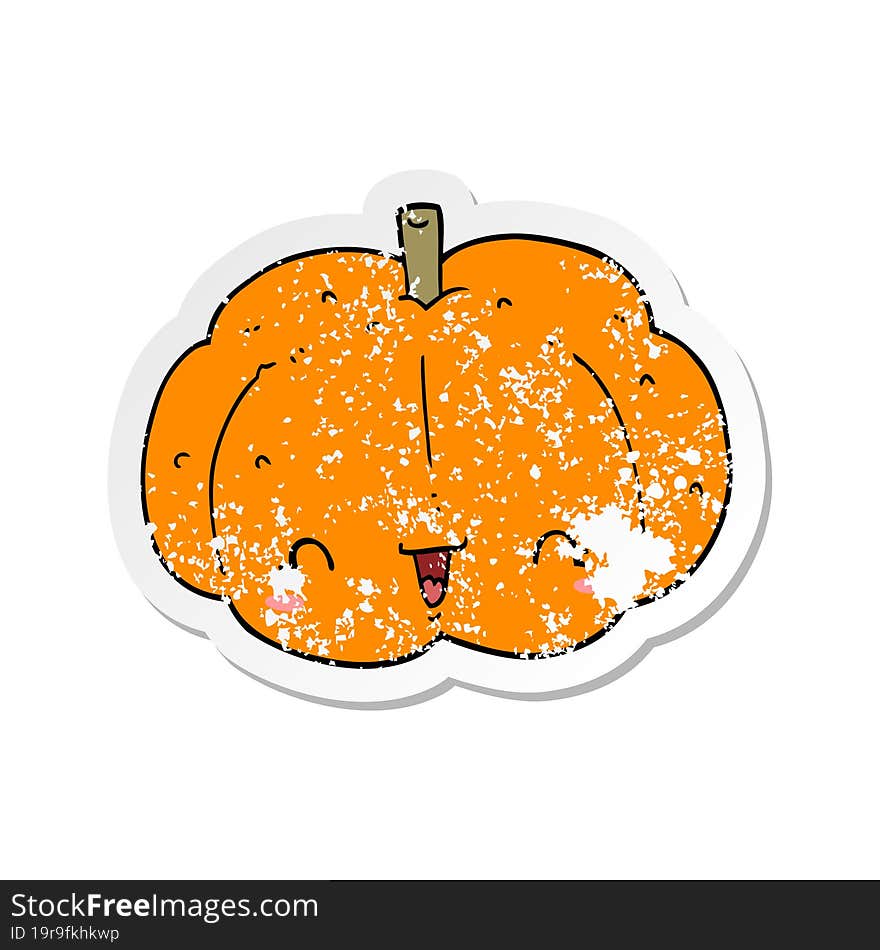 distressed sticker of a cartoon pumpkin