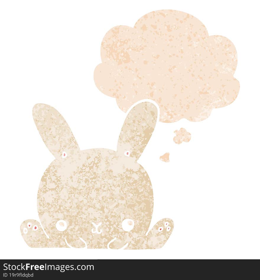 Cartoon Rabbit And Thought Bubble In Retro Textured Style