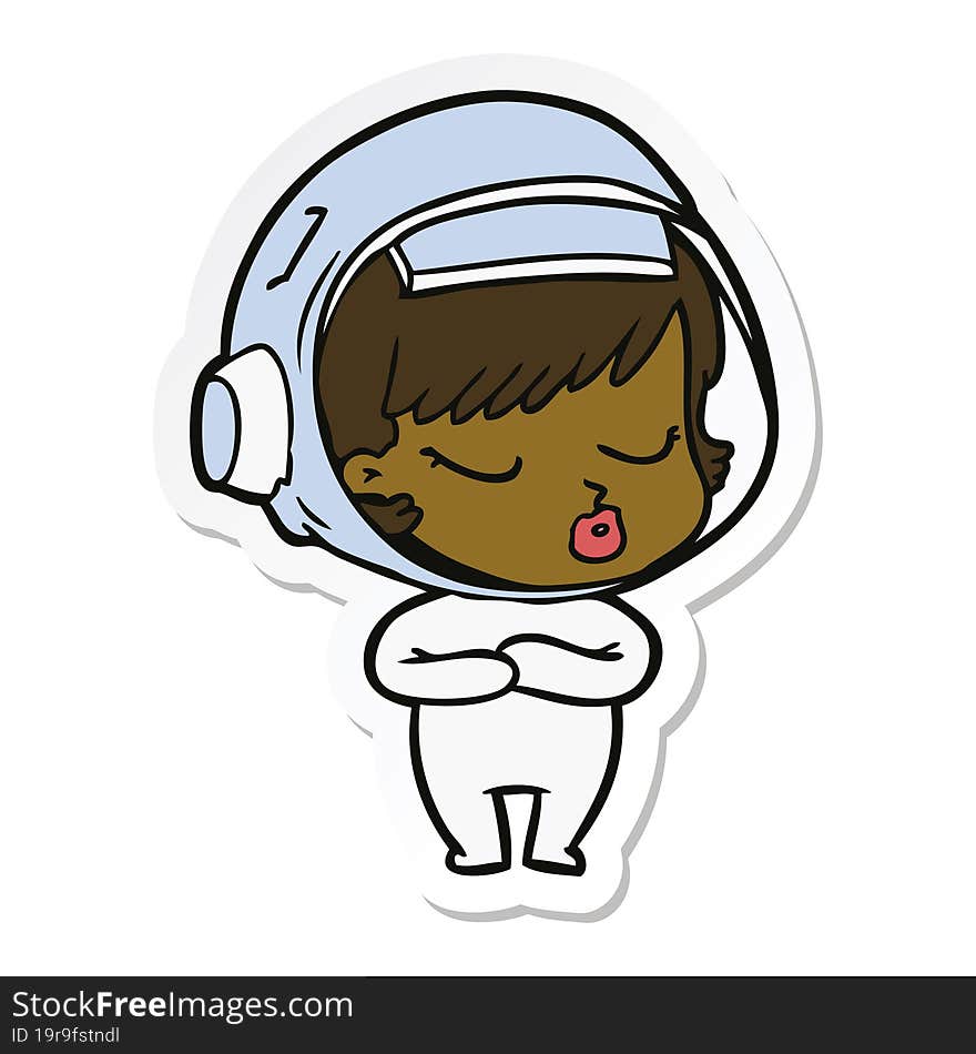 sticker of a cartoon pretty astronaut girl