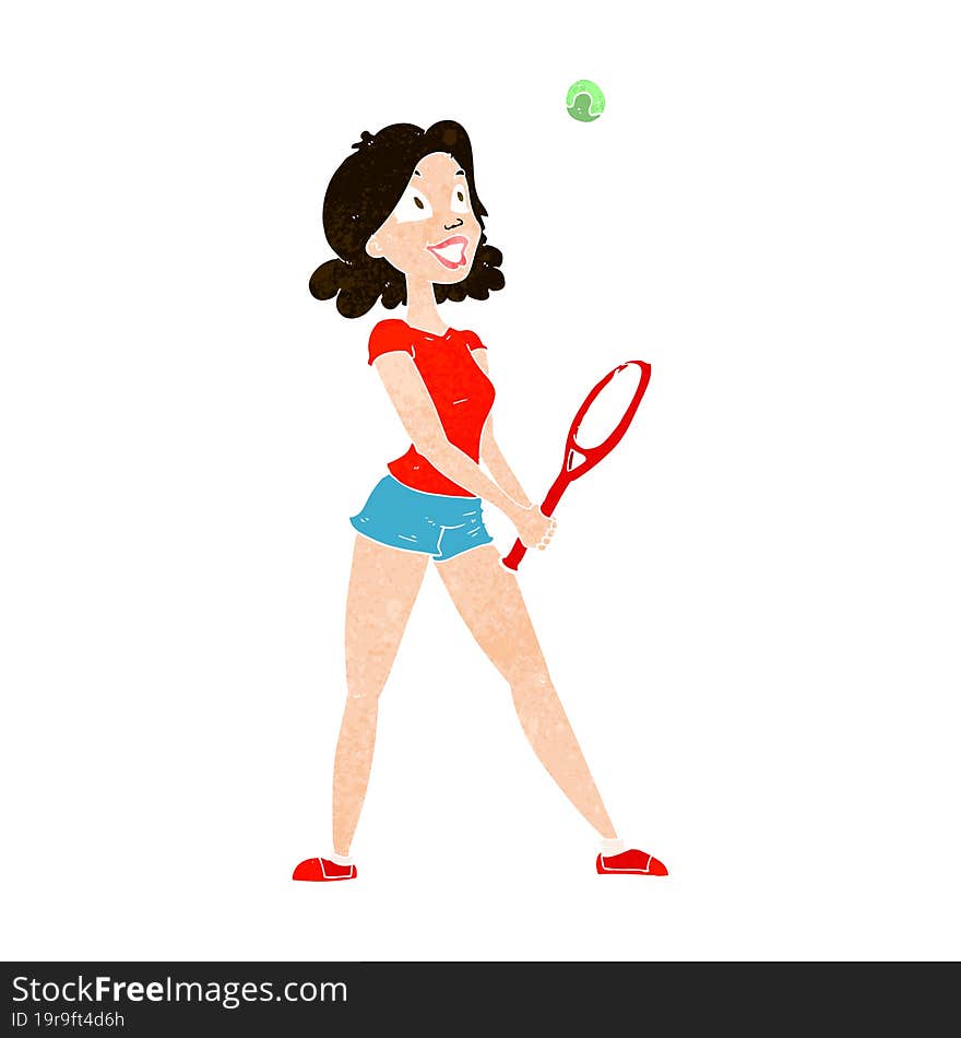 cartoon woman playing tennis