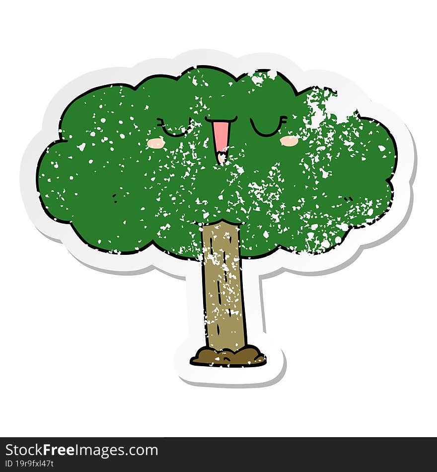 distressed sticker of a cartoon tree