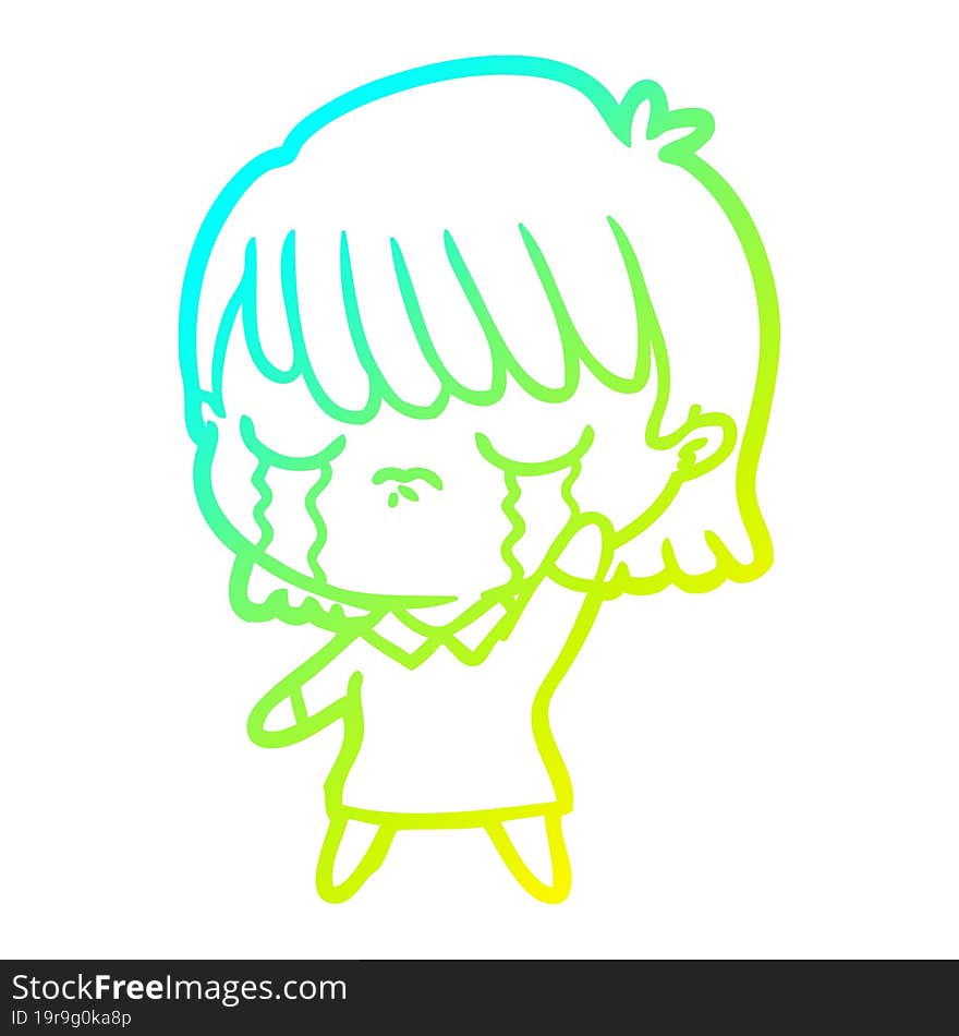 Cold Gradient Line Drawing Cartoon Woman Crying