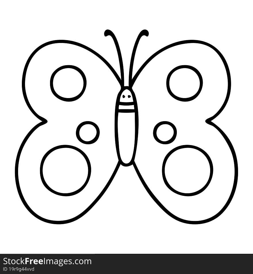 line doodle of a cute butterfly with large wings. line doodle of a cute butterfly with large wings