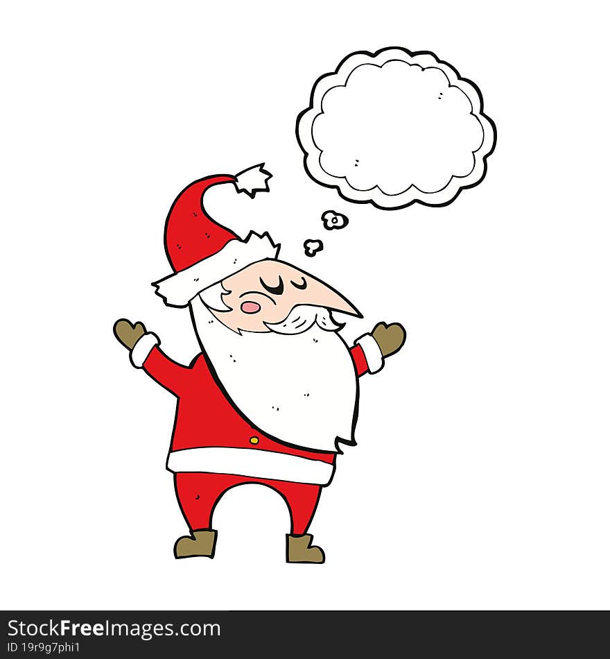 cartoon santa claus with thought bubble