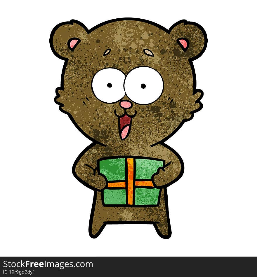 laughing teddy  bear with christmas present. laughing teddy  bear with christmas present