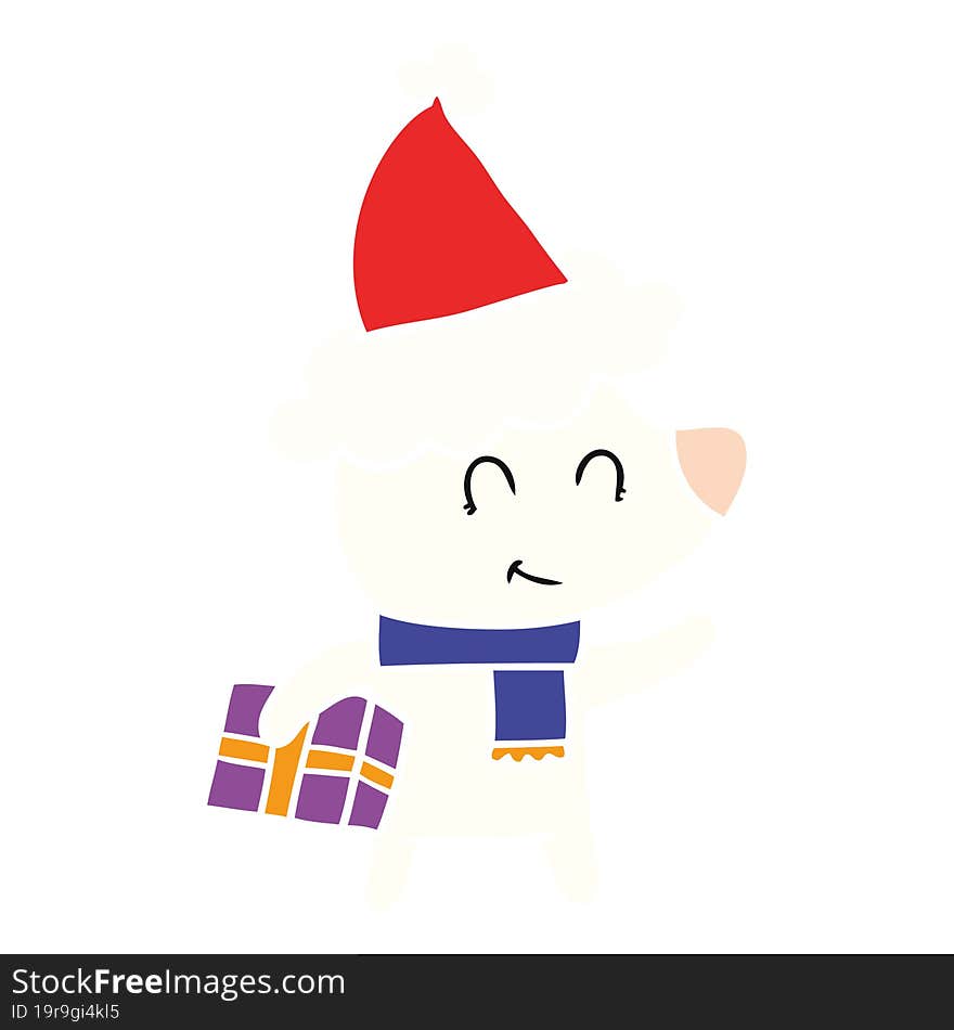 Female Polar Bear With Christmas Present Wearing Santa Hat