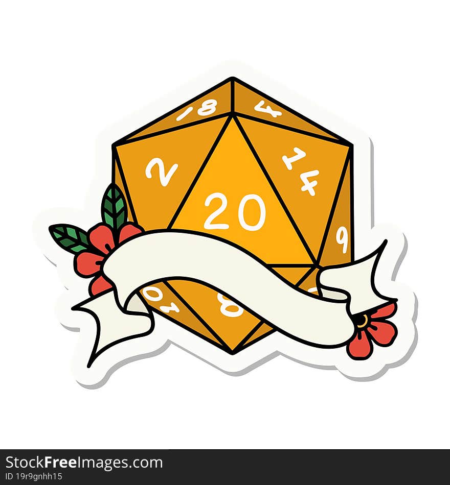 natural twenty D20 dice roll sticker