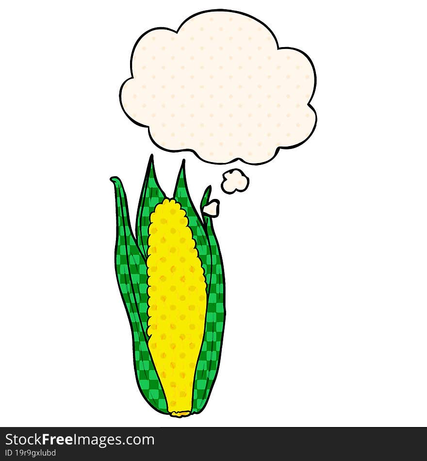 cartoon corn with thought bubble in comic book style