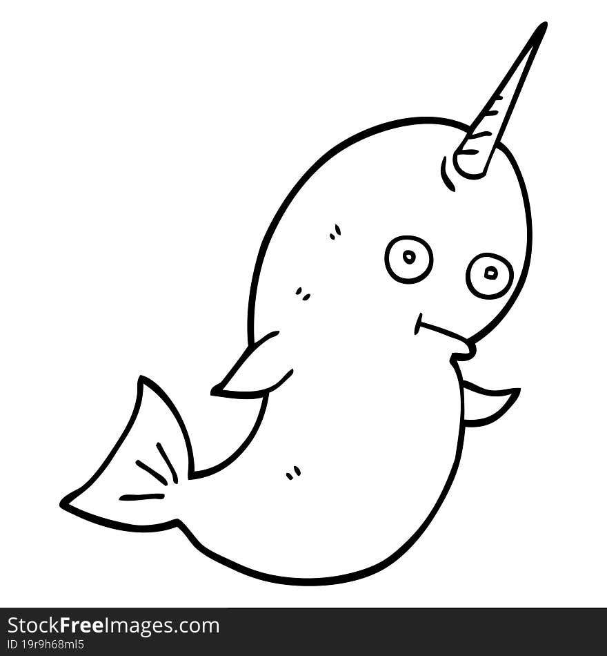 line drawing cartoon white narwhal