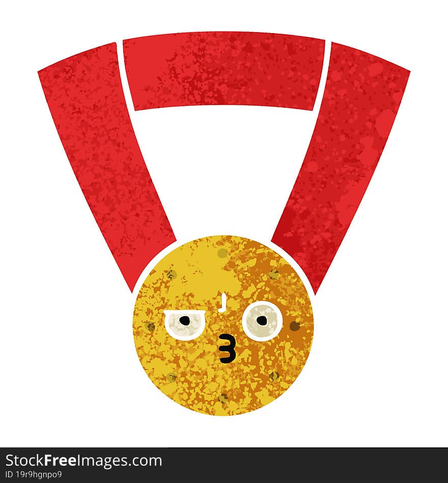 retro illustration style cartoon of a gold medal