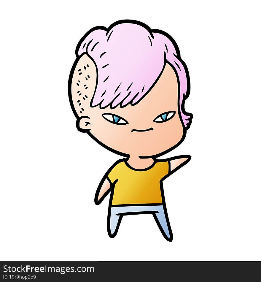 cute cartoon girl with hipster haircut. cute cartoon girl with hipster haircut