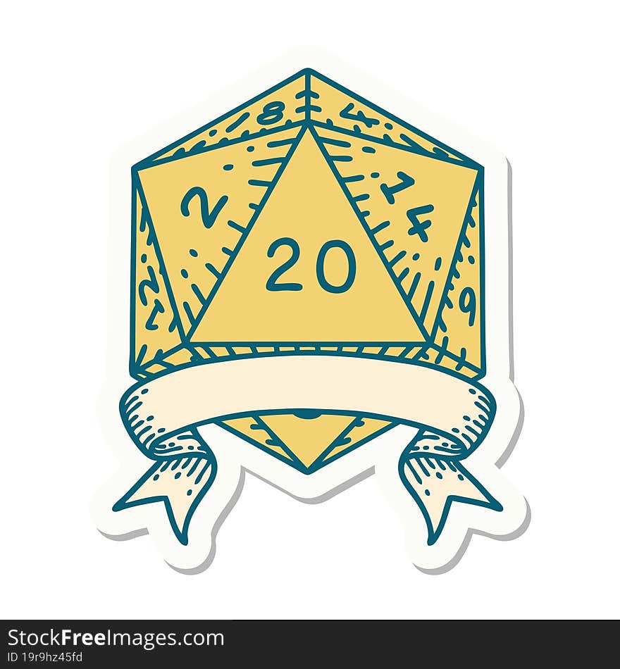 Natural 20 Critical Hit D20 Dice Roll Sticker