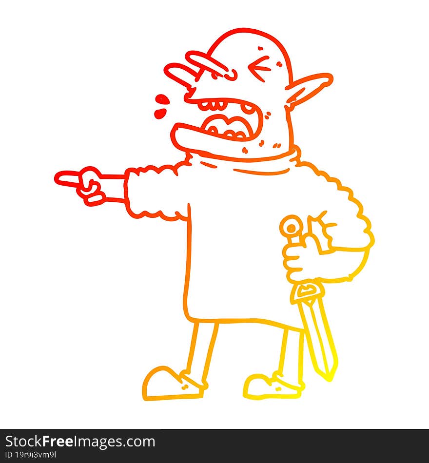 warm gradient line drawing cartoon goblin with knife