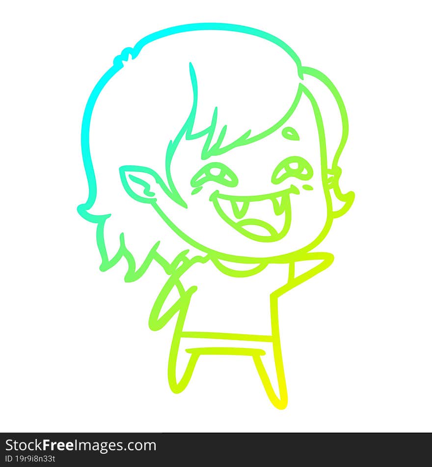 cold gradient line drawing of a cartoon laughing vampire girl