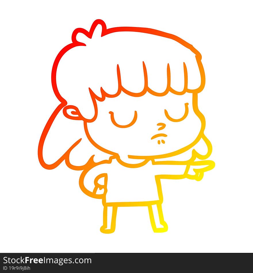 warm gradient line drawing cartoon indifferent woman;pointing