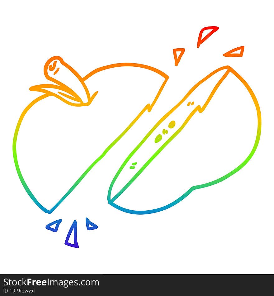 rainbow gradient line drawing cartoon sliced apple