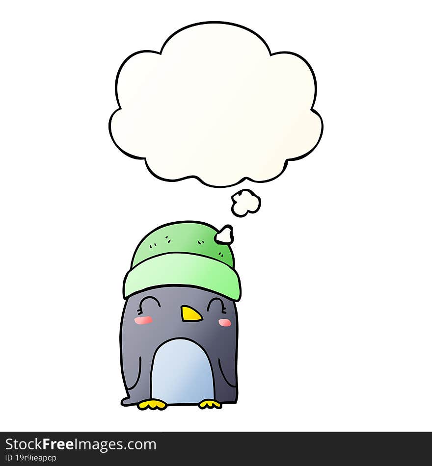 cute cartoon penguin and thought bubble in smooth gradient style