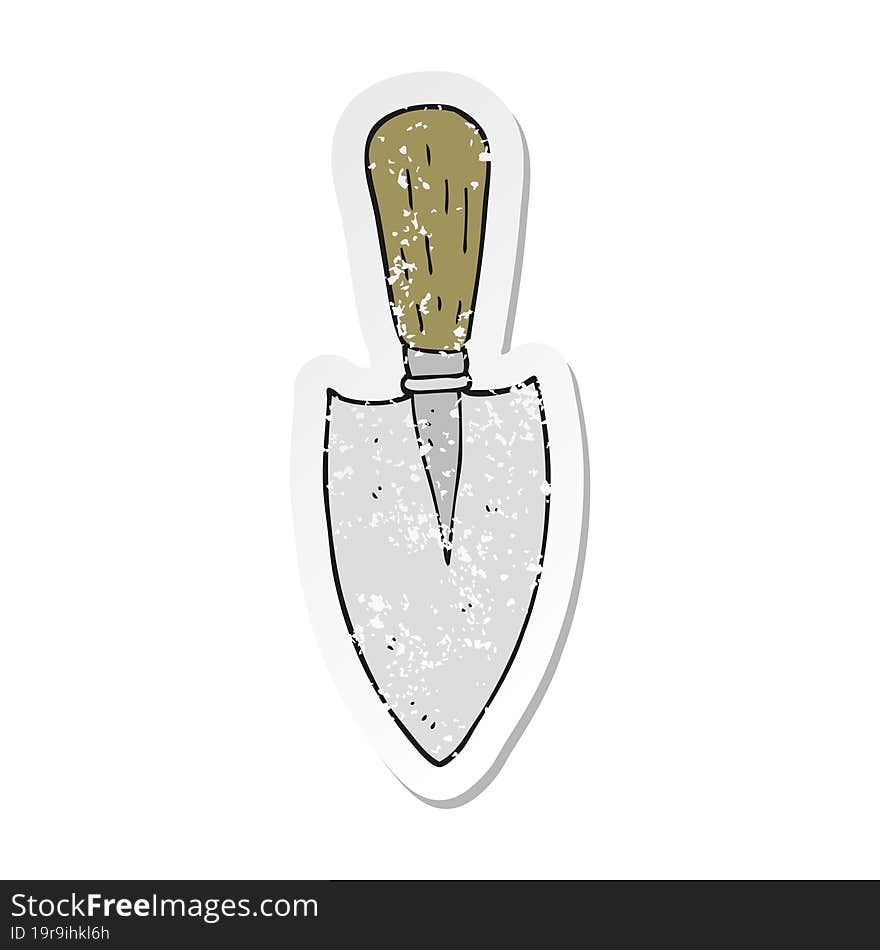 retro distressed sticker of a cartoon garden trowel