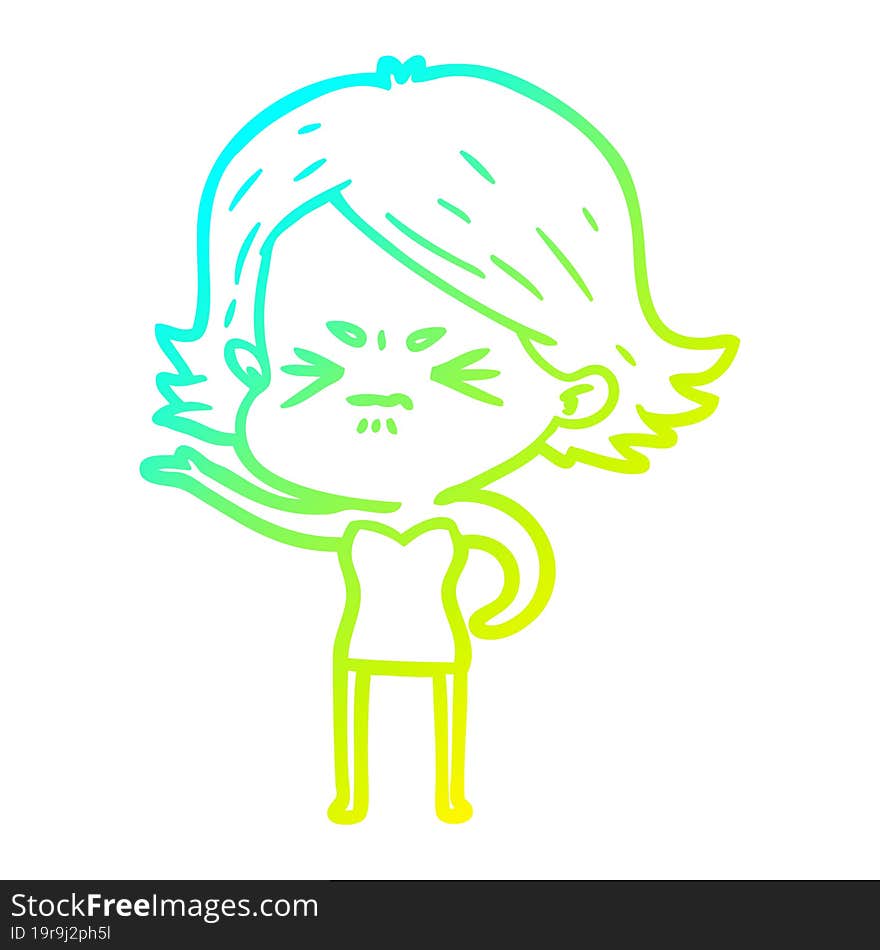 cold gradient line drawing of a cartoon angry girl