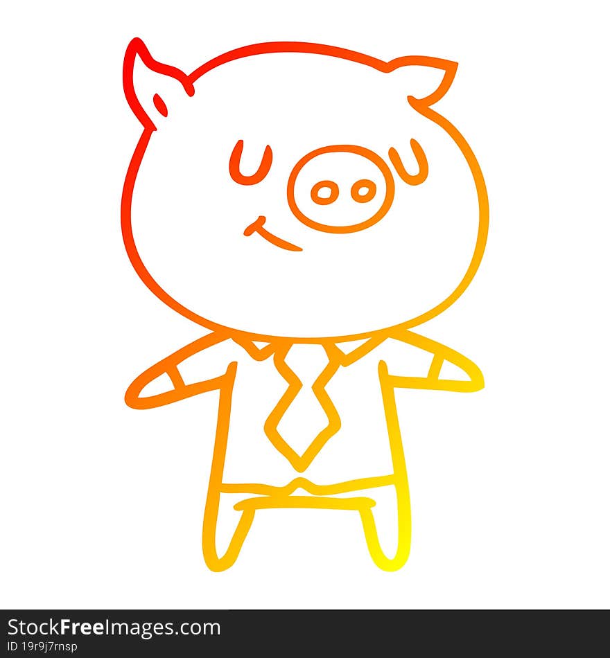 warm gradient line drawing happy cartoon smart pig