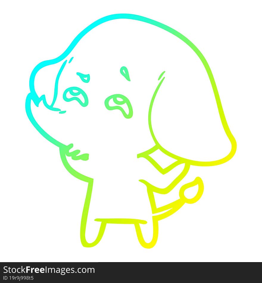 Cold Gradient Line Drawing Cartoon Elephant Remembering