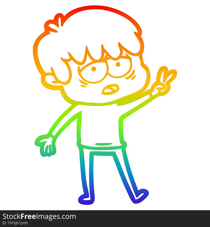 Rainbow Gradient Line Drawing Cartoon Exhausted Boy