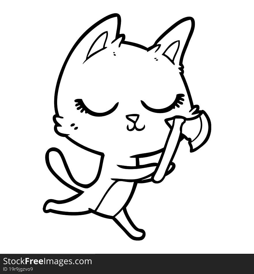 calm cartoon cat with axe. calm cartoon cat with axe