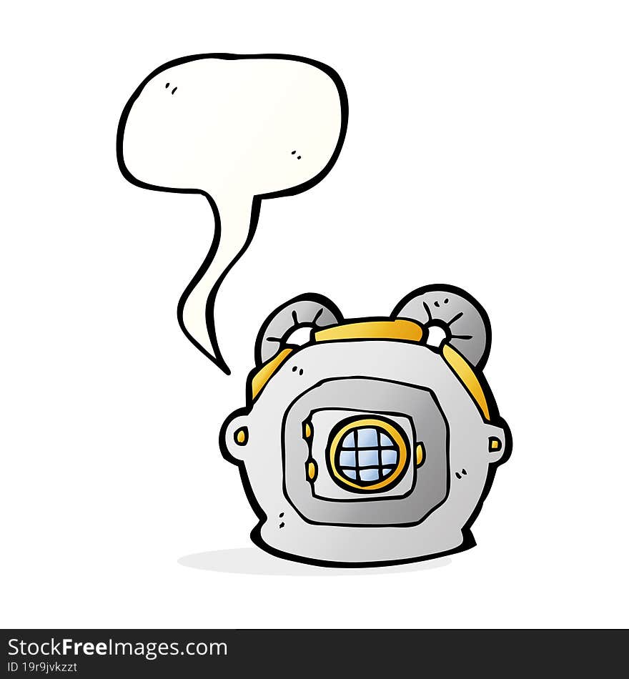 cartoon old deep sea diver helmet with speech bubble