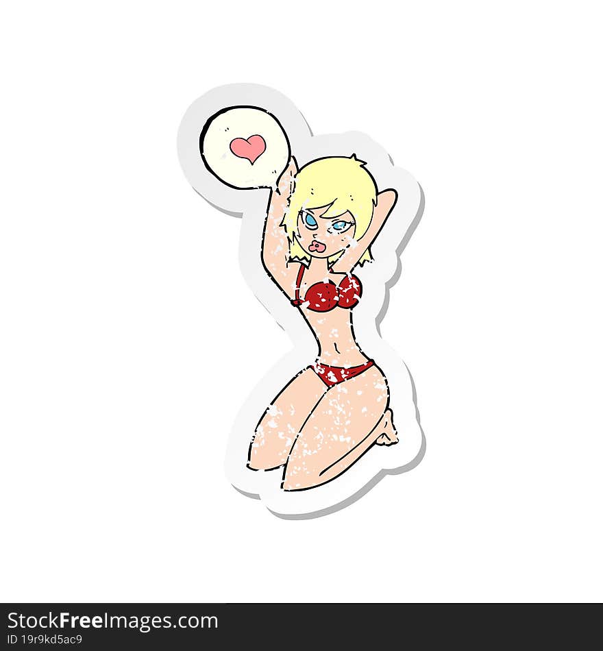 Retro Distressed Sticker Of A Cartoon Woman Posing