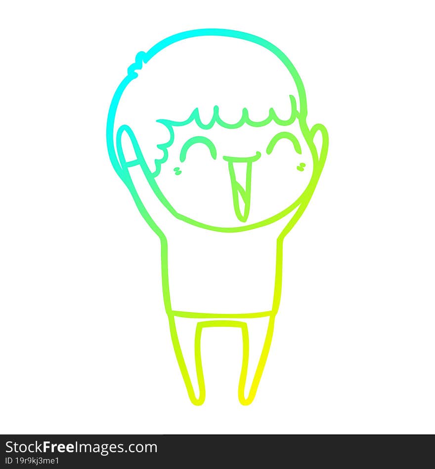 cold gradient line drawing of a cartoon happy man