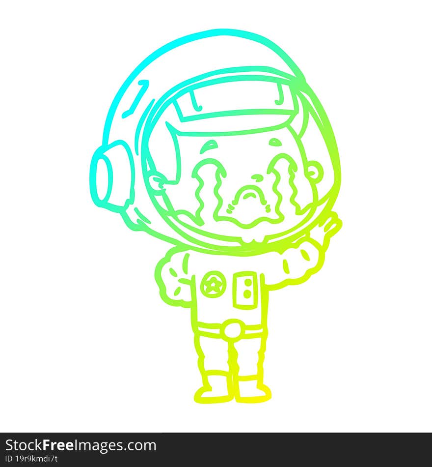 cold gradient line drawing cartoon crying astronaut