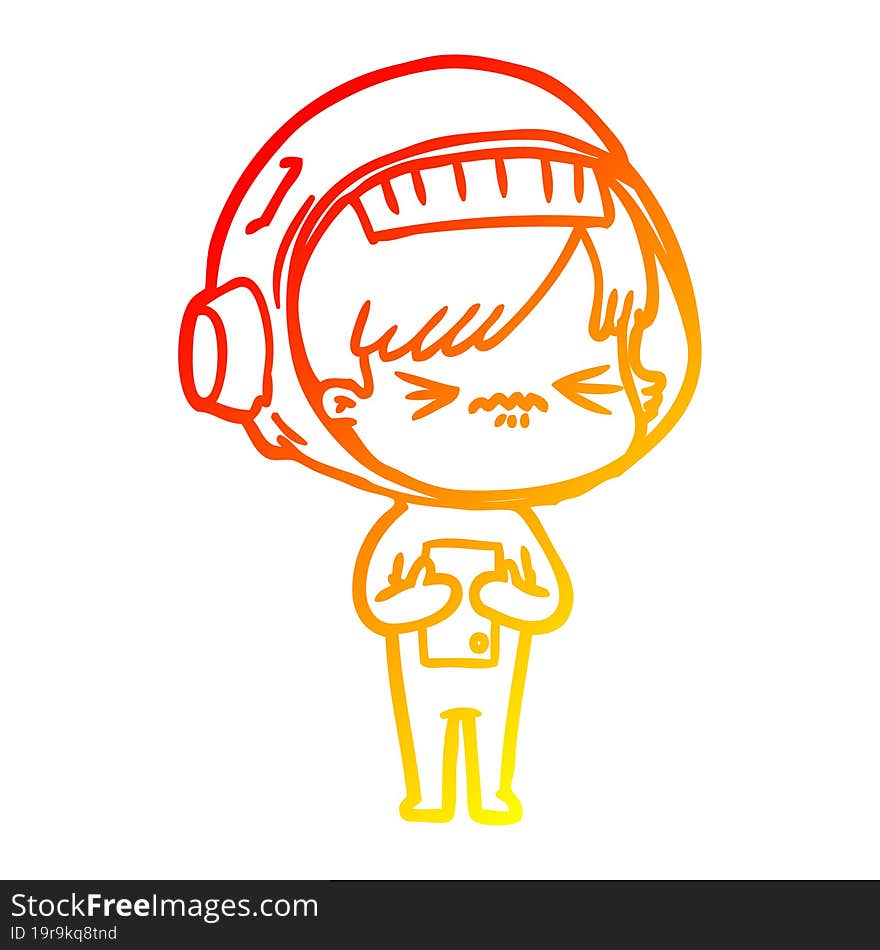 Warm Gradient Line Drawing Cartoon Astronaut Woman