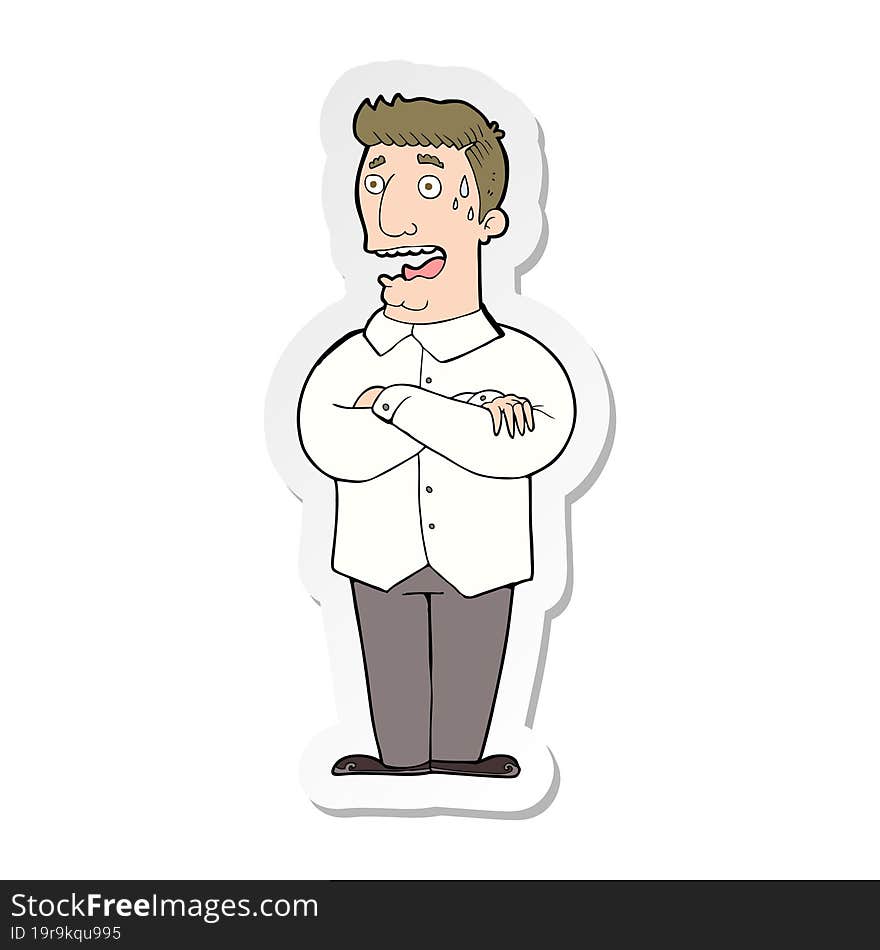 Sticker Of A Cartoon Nervous Man Sweating