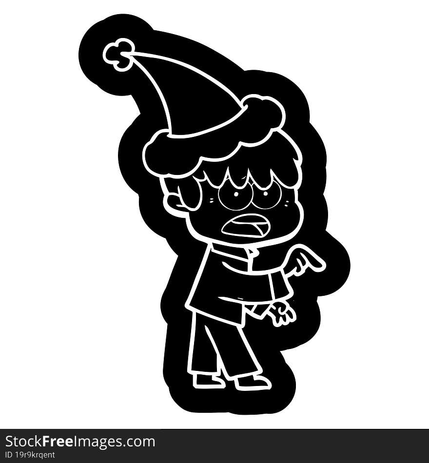 Worried Cartoon Icon Of A Boy Wearing Santa Hat