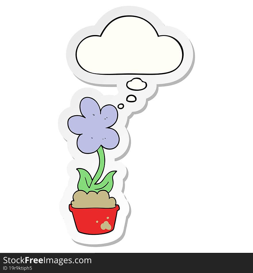 cute cartoon flower with thought bubble as a printed sticker