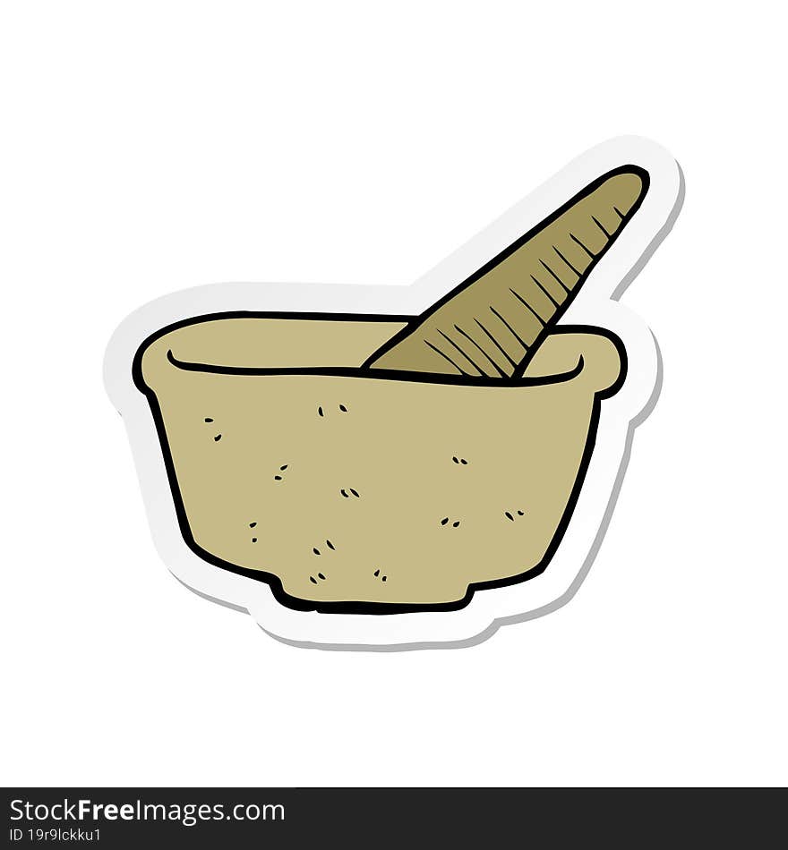 sticker of a cartoon pestle and mortar